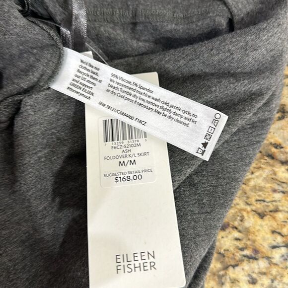 EILEEN FISHER Cozy Viscose Blend Fold-over Midi Skirt In Ash Size M - Picture 5 of 8